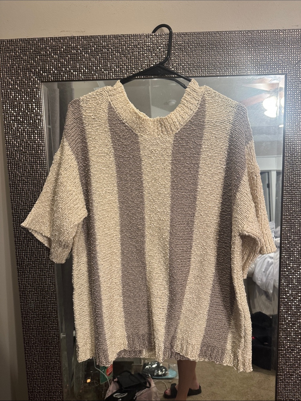 Easel Striped Knit Top in Cream and Taupe